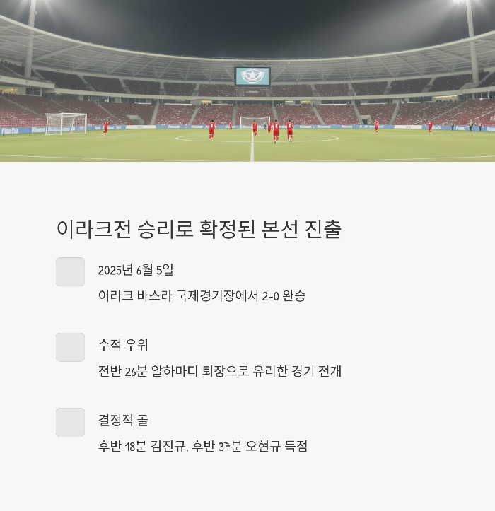 경기 요약: 이라크전 승리로 확정된 본선