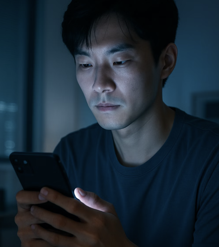 어두운 곳에서 스마트폰을 보는 습관