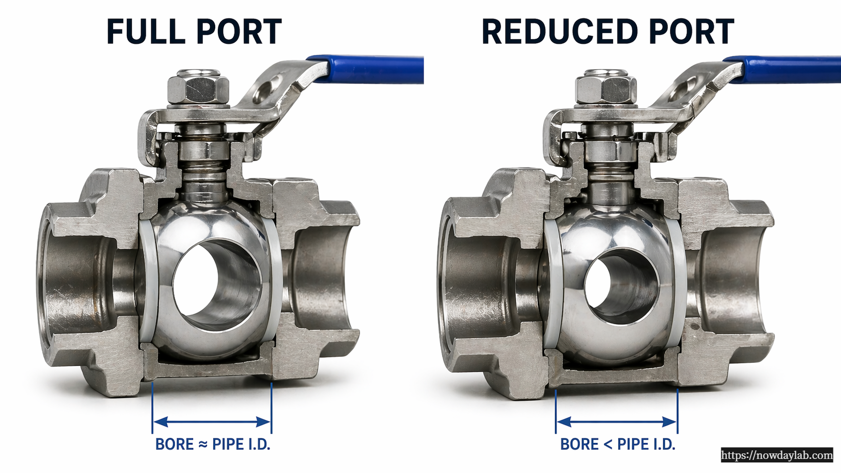 full, reduced 차이는 밸브 유로 직경과 배관 내경의 차이임. 간단함