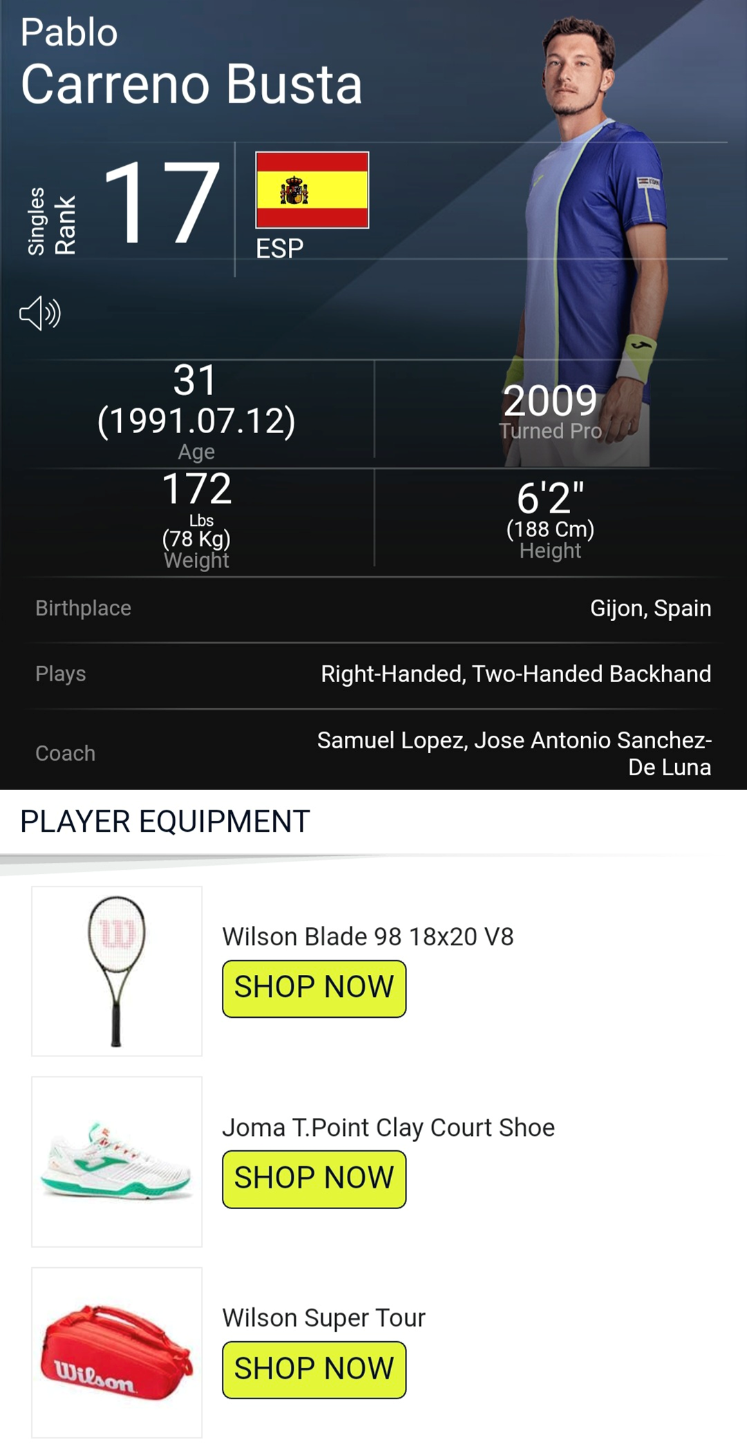 파블로 카레노 부스타_ATP홈페이지