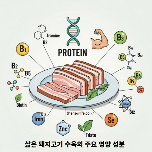 삶은 돼지고기 수육의 주요 영양 성분 – 단백질, 비타민 B군, 철분, 아연, 셀레늄