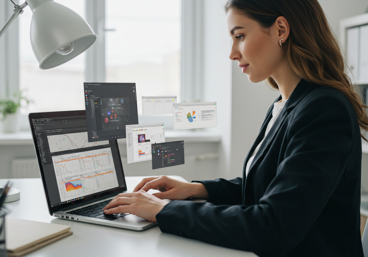 컴퓨터 꿀팁으로 업무 효율성을 높이는 직장인의 모습