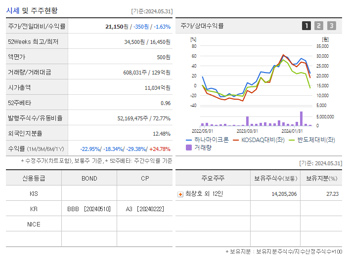 하나마이크론_기업개요