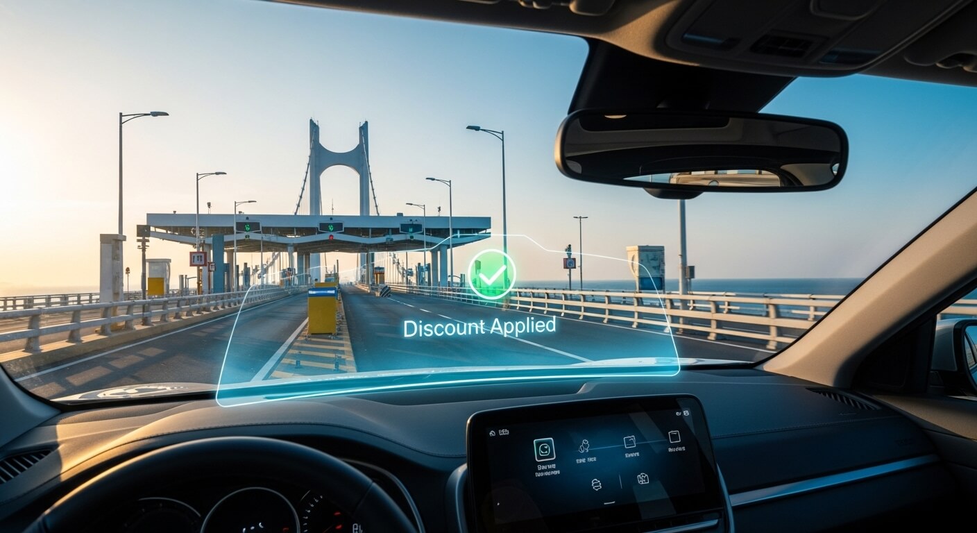 차량안에 통행료 디스카운트라고 써져있다