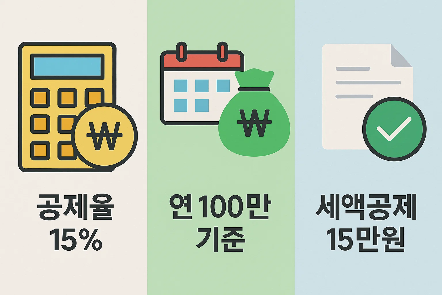 장애인전용 보험 공제율 15%, 연 100만원 기준, 세액공제 15만원 등 2025년 절세 효과를 보여주는 구조 요약 이미지