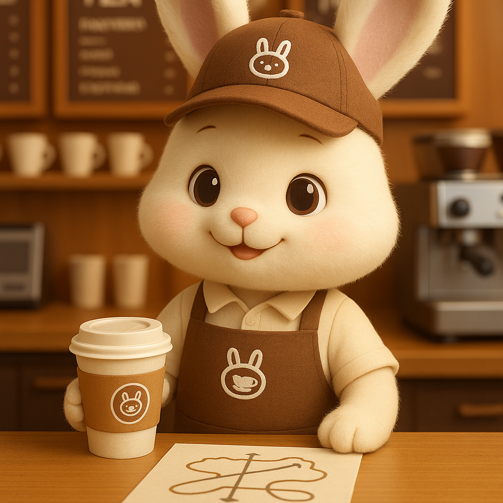 프팬차이즈 카페에서 일하는 토끼 캐릭터