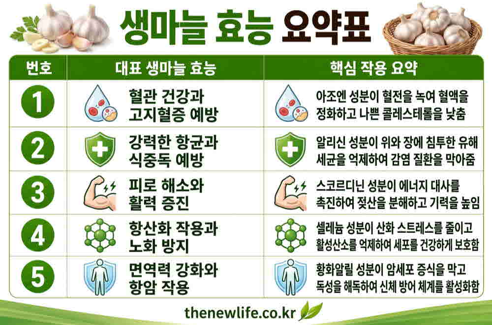 생마늘 효능 요약표