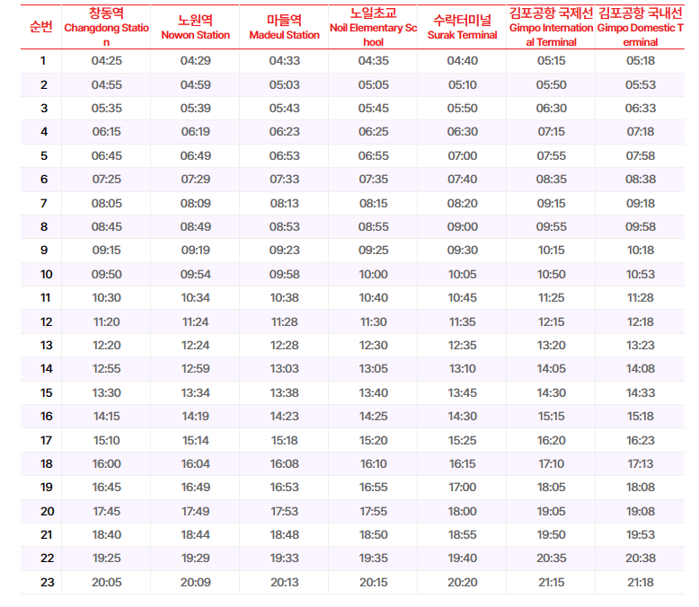 6101공항버스-시간표