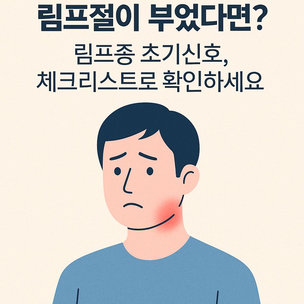 림프절에 부종이 나타나며 림프종 진단이 의심되는 환자의 모습 이미지 만화체 그림