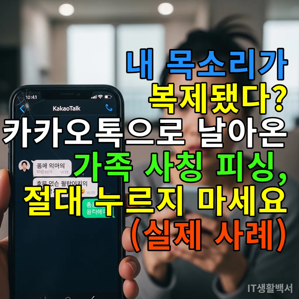 걱정스러운 표정으로 스마트폰 카카오톡 가족 채팅방을 확인하는 한국 여성의 모습