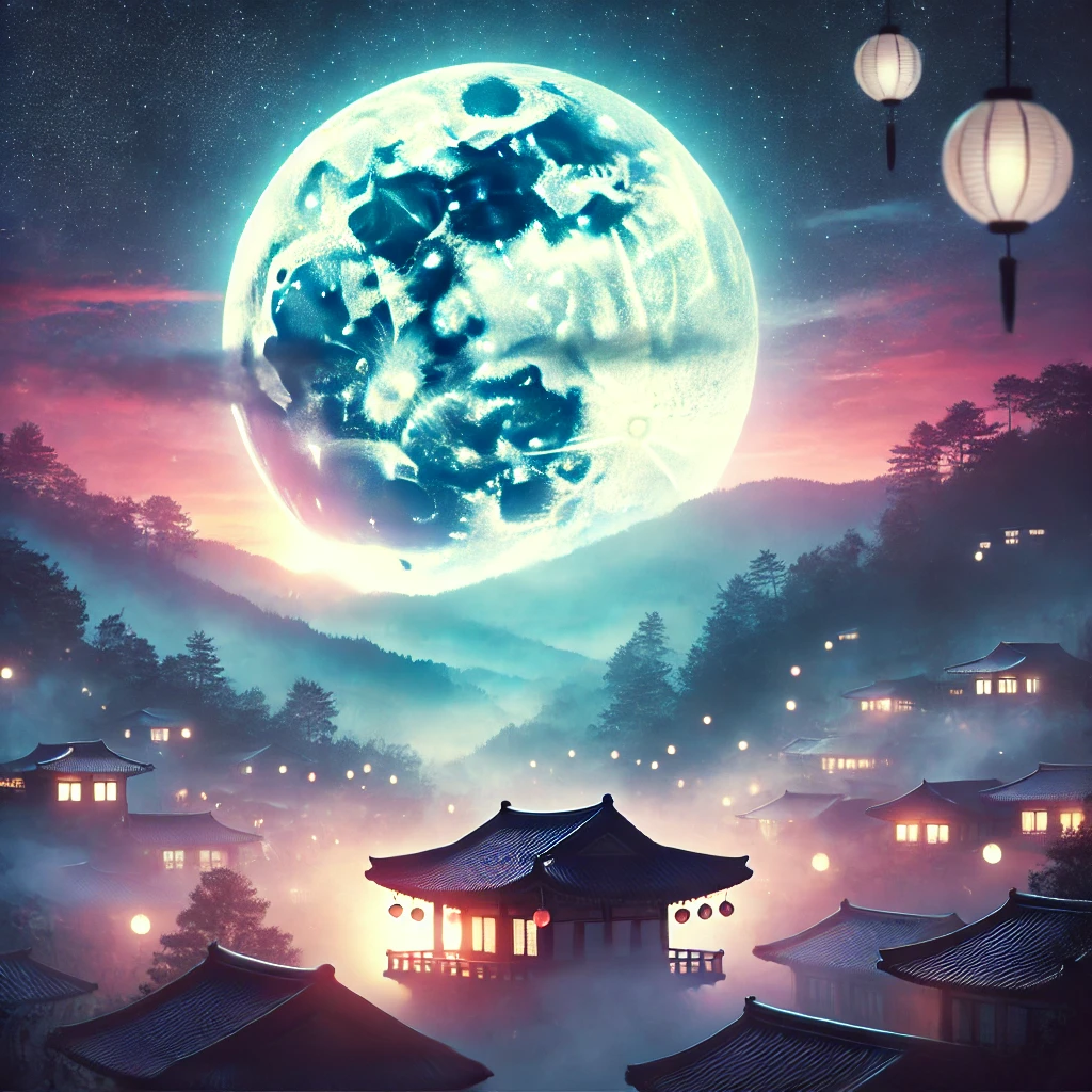 생생하고 환상적인 밤하늘의 추석 한가위 달