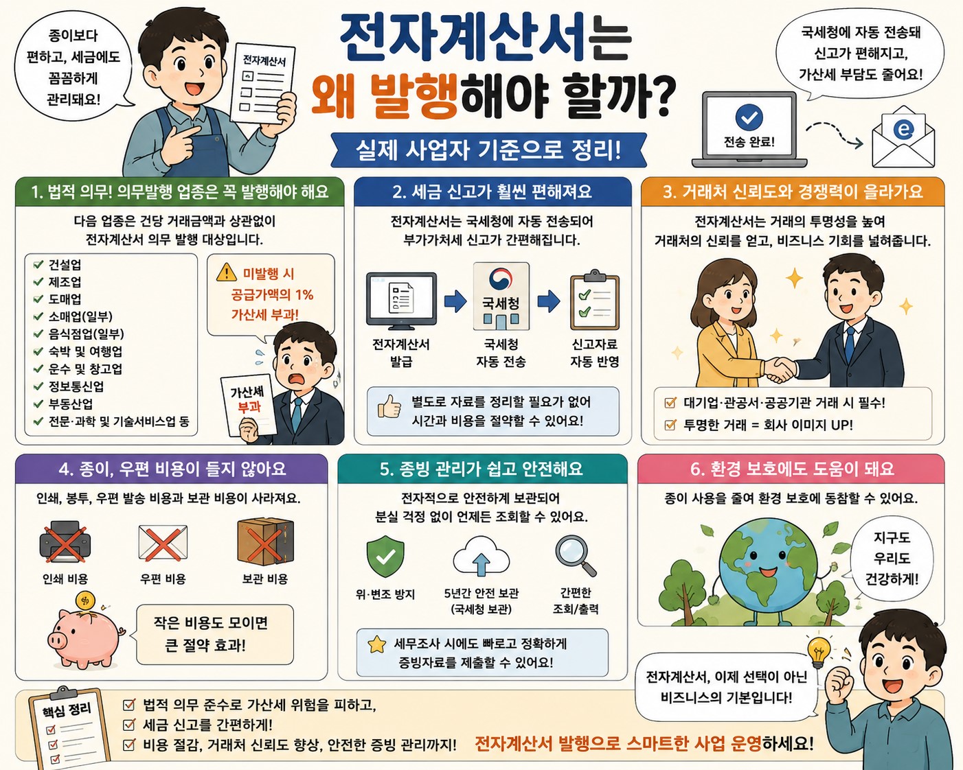 전자계산서 의무 발행 대상 업종 및 발급 장점 요약 인포그래픽