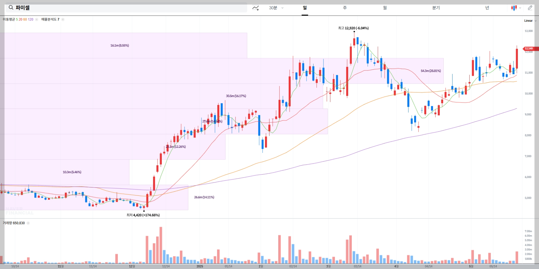 파미셀 현재 주가 차트
