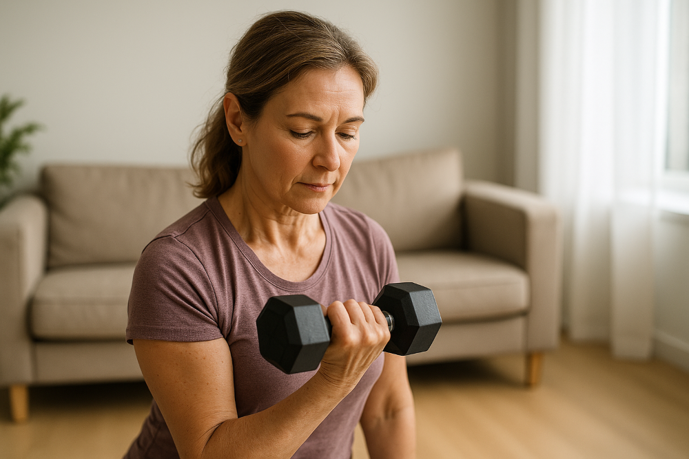 아령 들고 있는 중년 여성