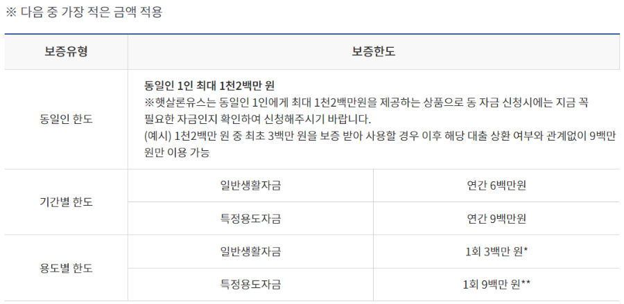 햇살론 유스 보증한도