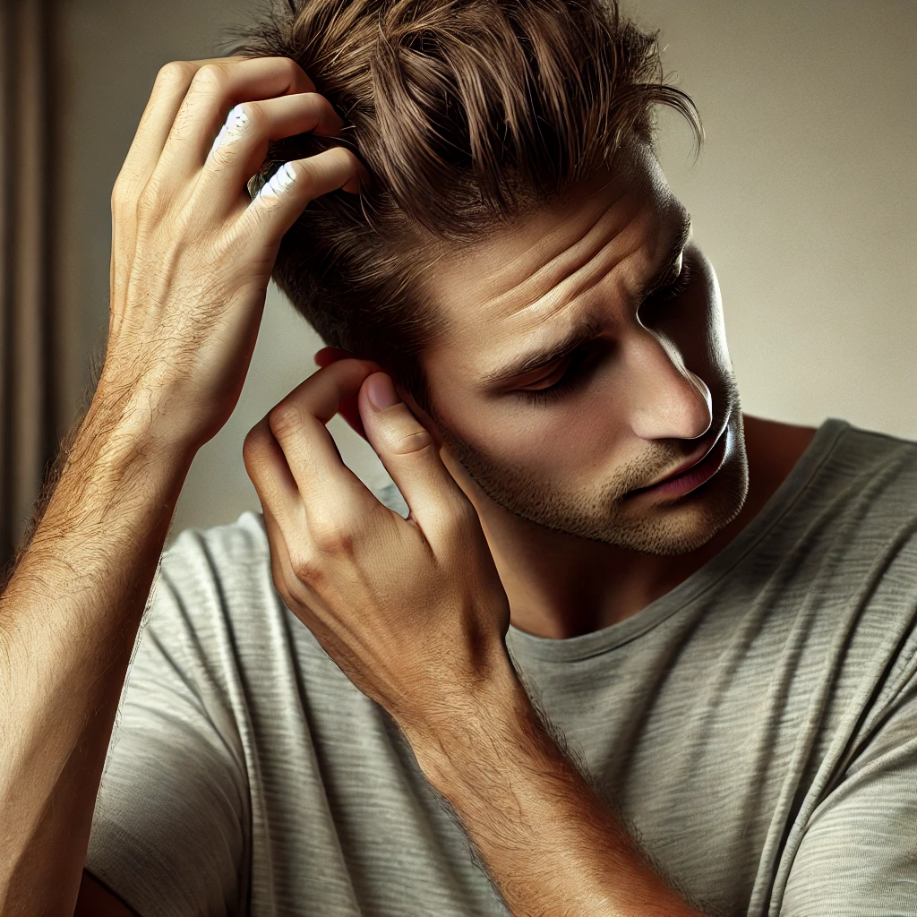 머리 긁고 있는 남성 사진