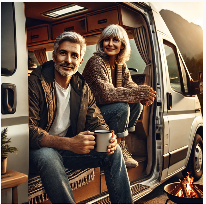 캠핑카 여행을 즐기는 은퇴한 부부