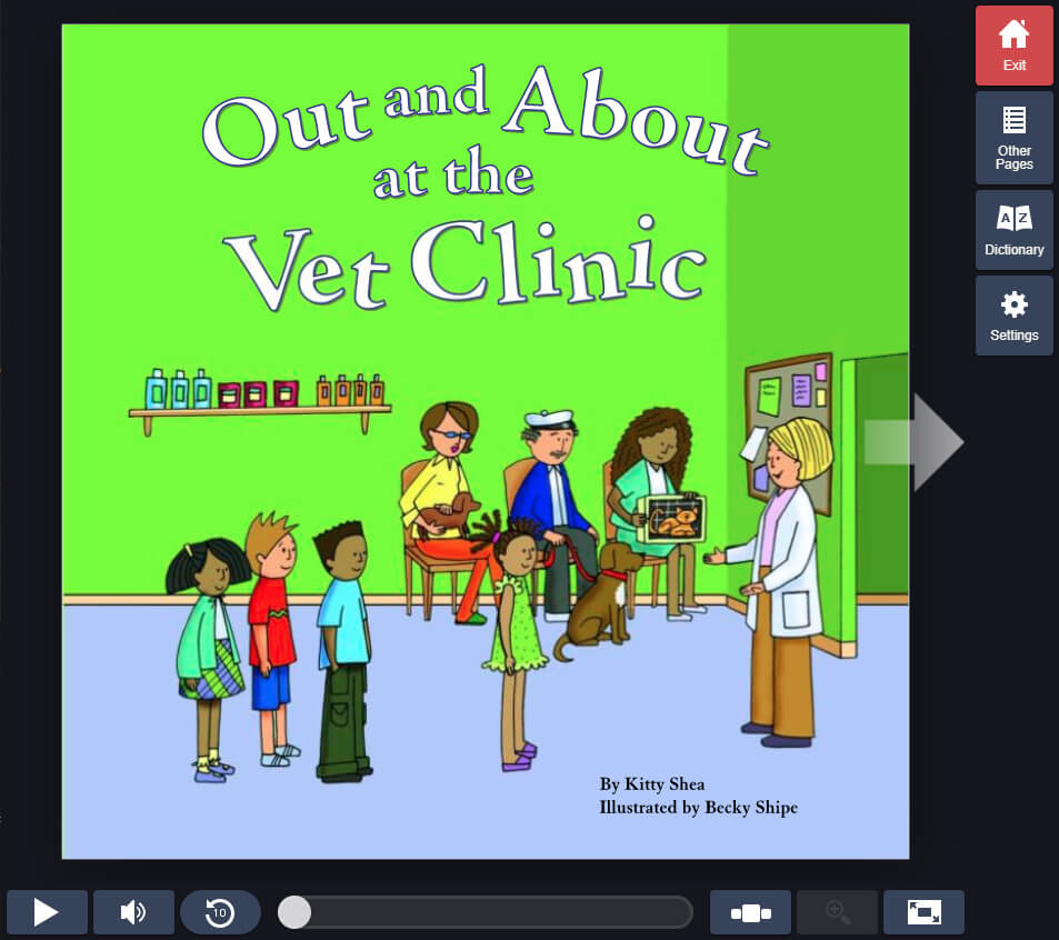 오디오 지원이 되는 책 내부 인터페이스 화면