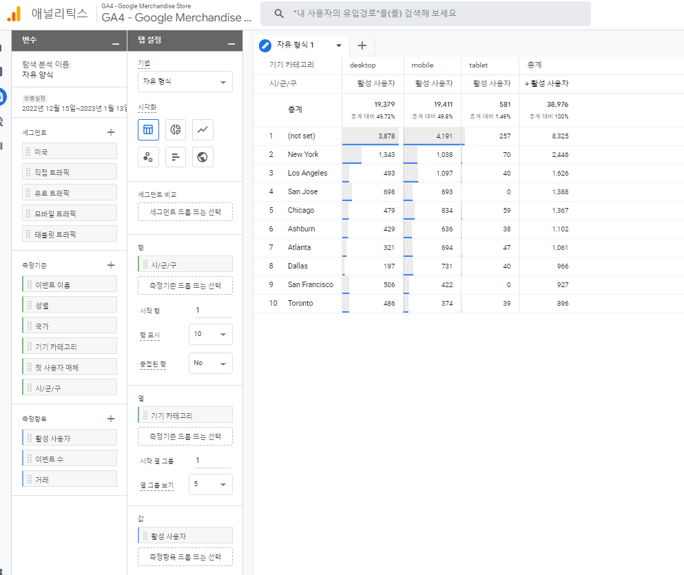 탐색 분석 유형 이미지