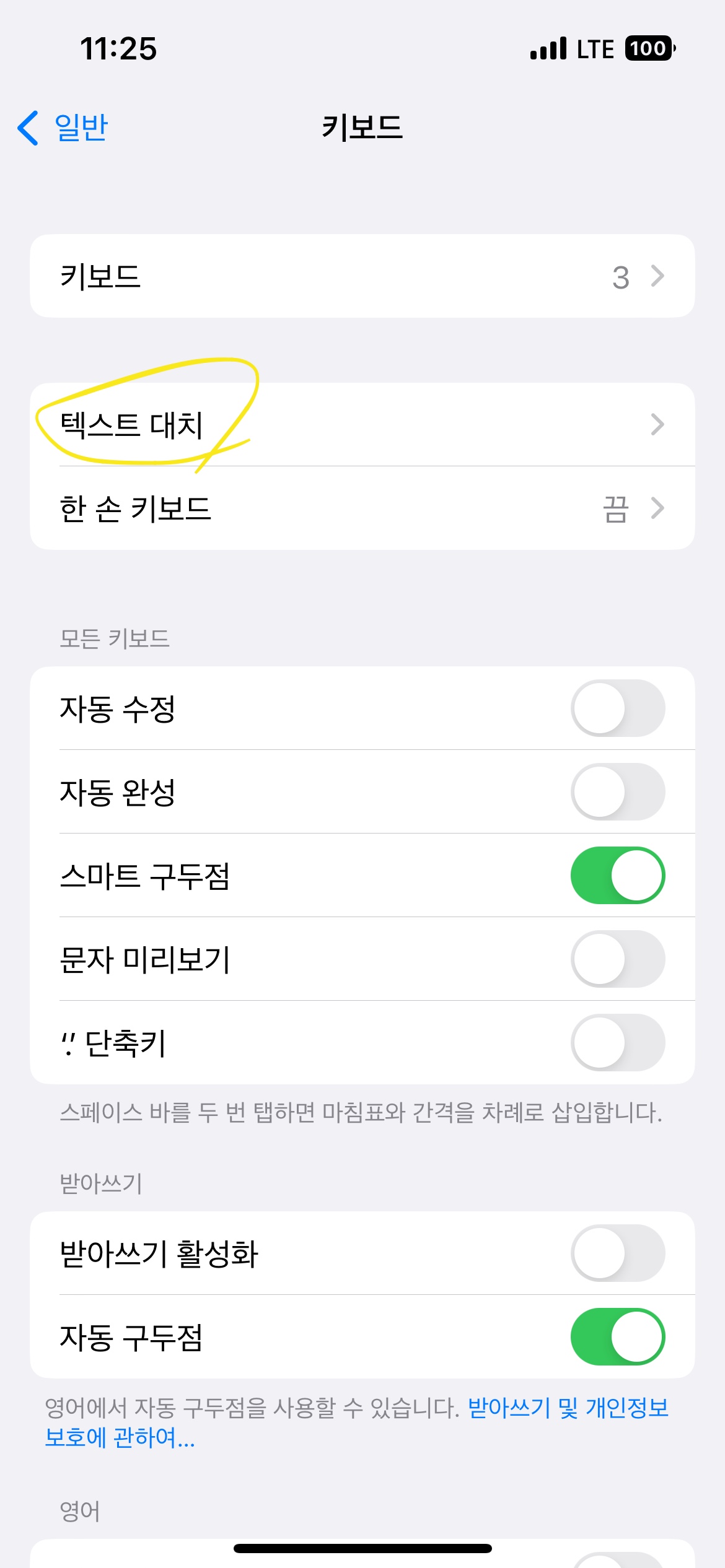 아이폰_설정_키보드_텍스트대치