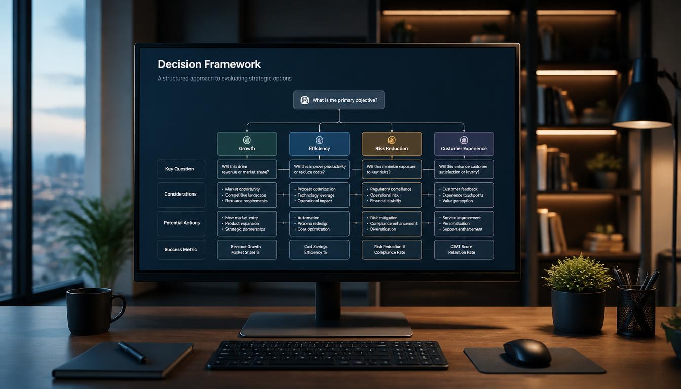 A computer monitor displaying a decision matrix framework for household digital subscription management.