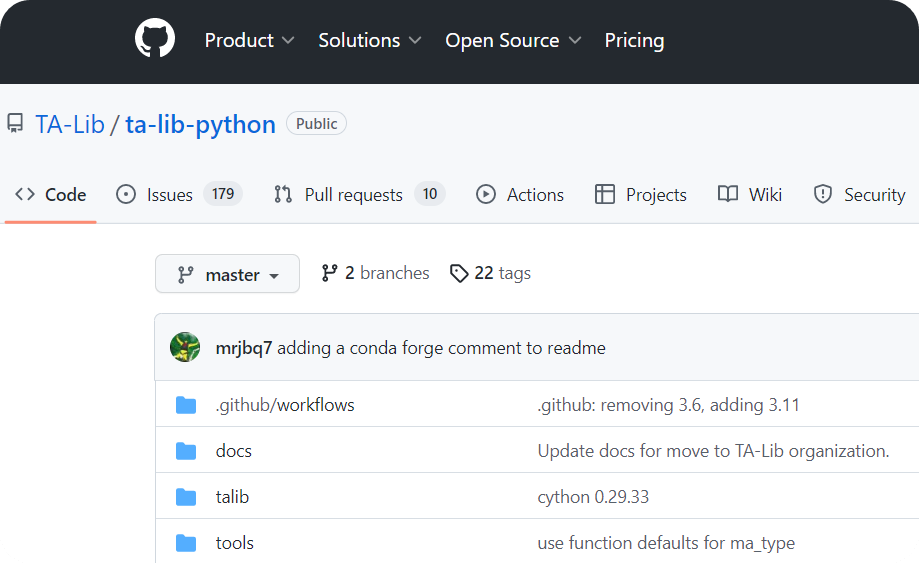 https://github.com/TA-Lib/ta-lib-python 가기