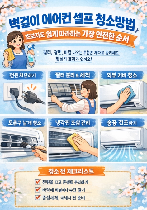 벽걸이 에어컨 셀프 청소방법, 초보자도 쉽게 따라하는 가장 안전한 순서
