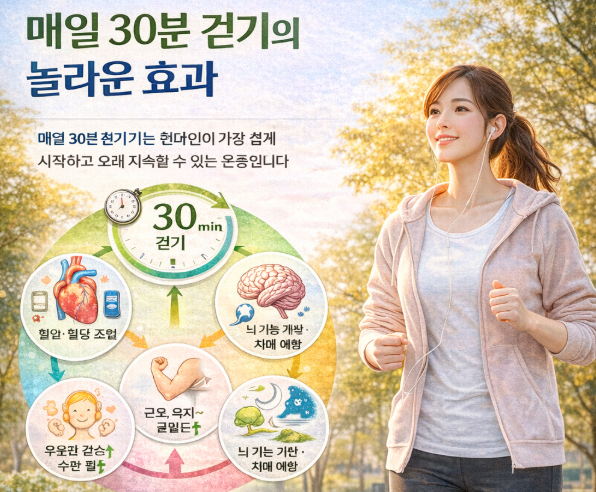 뇌 건강과 매일 30분 걷기의 효과 관련 사진