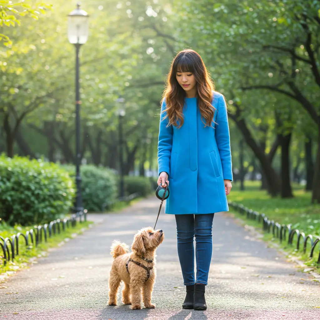 강아지와 산책중인 여성