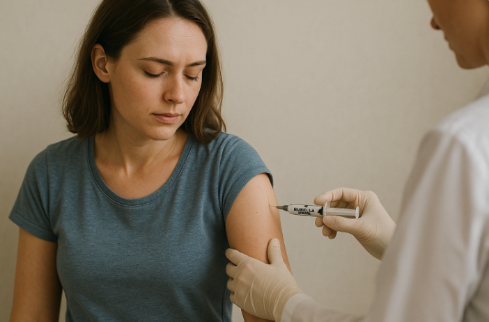 풍진 예방접종 중인 여자 사진