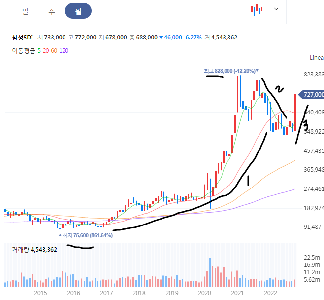 삼성SDI 월봉 차트