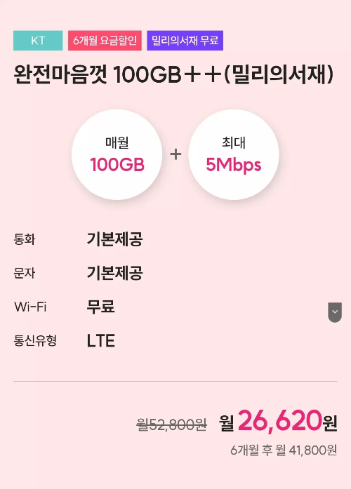 2024년+3월+100GB+요금제+티플러스+제공조건