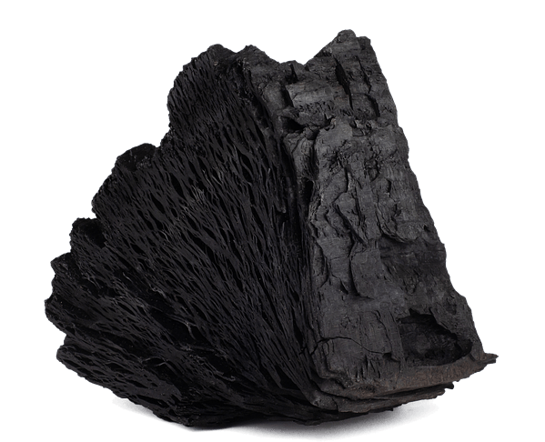 커다란 숯이 있다. 짙은 회색이며, 각이 진 모습이다.