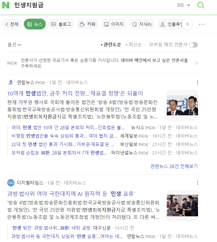 민생지원금 관련 뉴스1