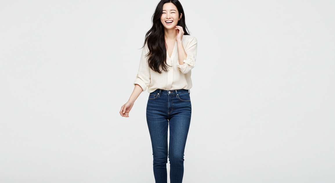 편안하면서 세련된 코디로 옷을 입은 여성 이미지