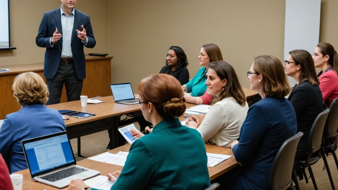 호스피스 관련 교육을 수강 중인 사회복지사 및 의료 종사자들