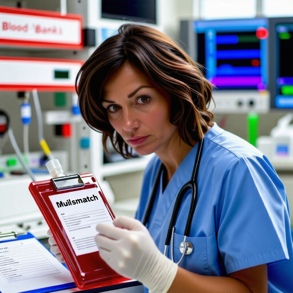 Scenario 1. Crossmatch Completed, but Blood Bank Sent Mismatched Blood &rarr; Nurse Identifies Error During Dual Verification and Halts Transfusion