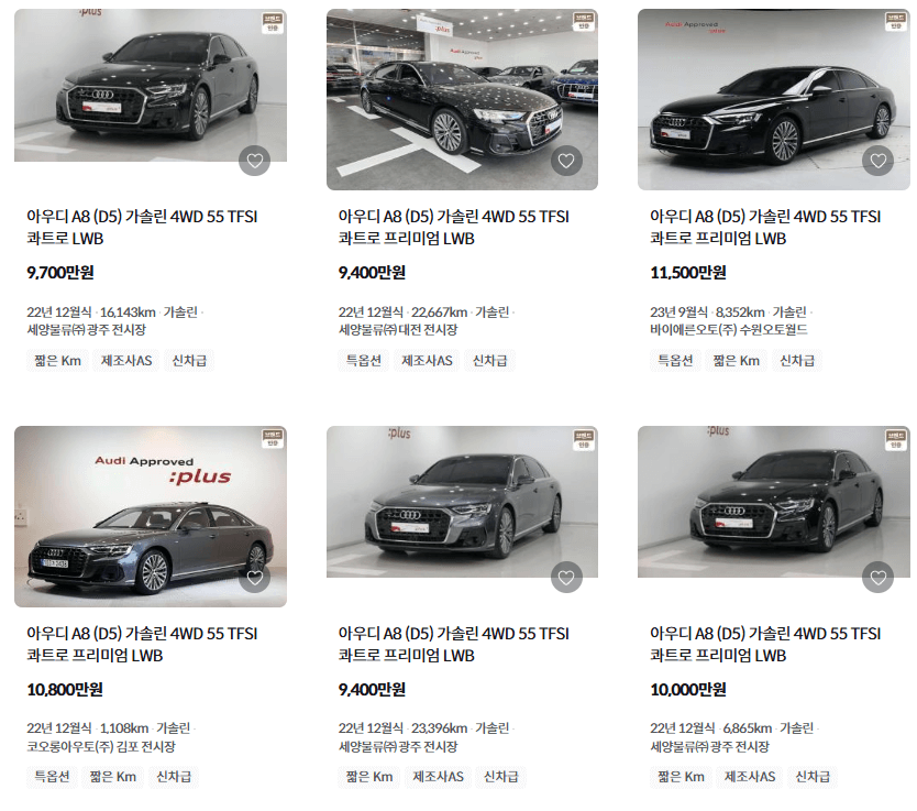 아우디 A8 중고차 가격