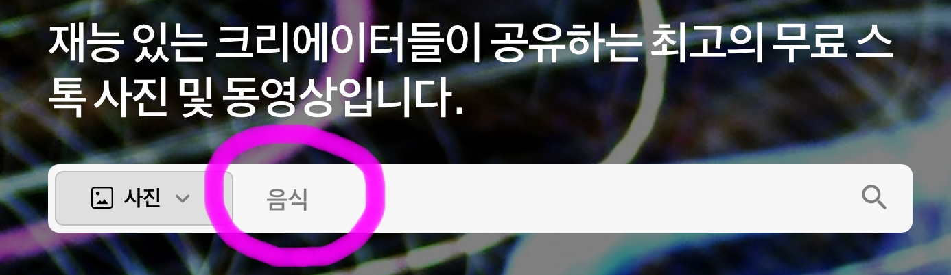 검색창에 음식이라고 검색을 하려고 합니다.