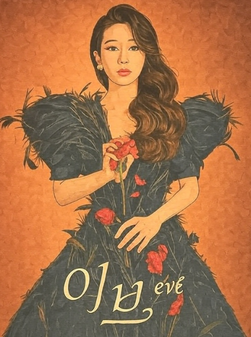 검은색 드레스를 입은 여성이 한 손으로 장미꽃을 움켜쥐며 사랑이란 감정의 불편한 심리를 보여주고 있는 모습