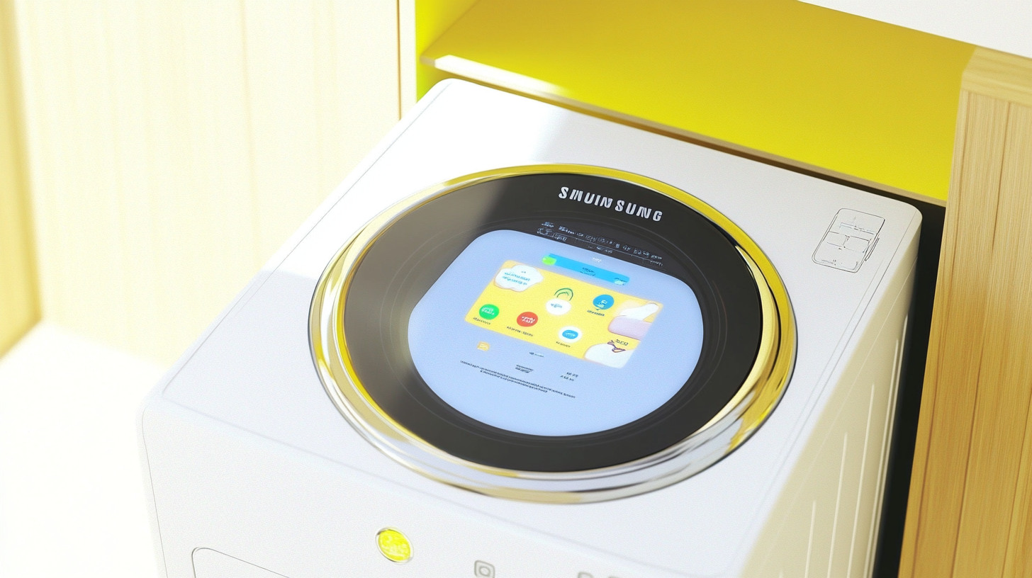 스마트 기능과 사용자 친화적인 인터페이스를 보여주는 AI 기능이 탑재된 삼성 세탁기.