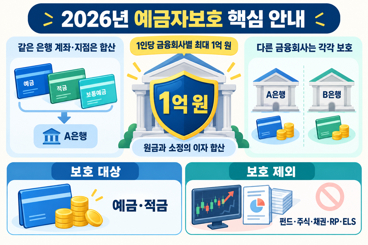 2026년 예금자보호 한도 1억 원과 은행별 계산방법