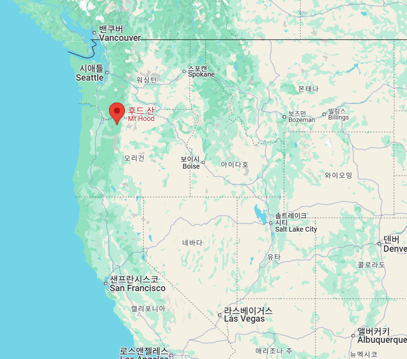 후드 산의 위치를 알 수 있는 지도