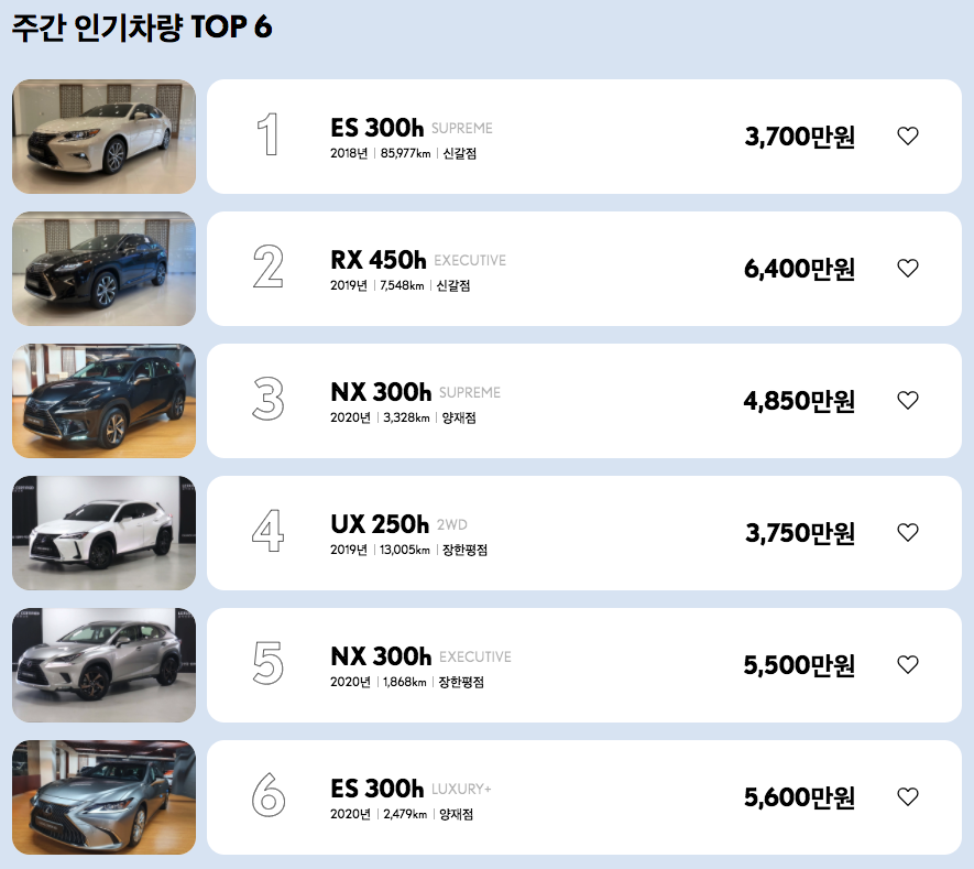 렉서스 공식 인증 중고차 홈페이지 전시장