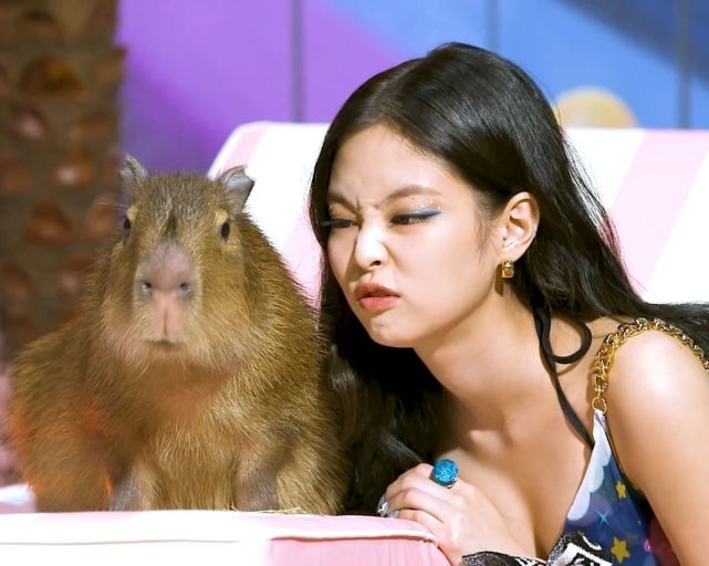 제니와 카피바라가 함께 있는 사진