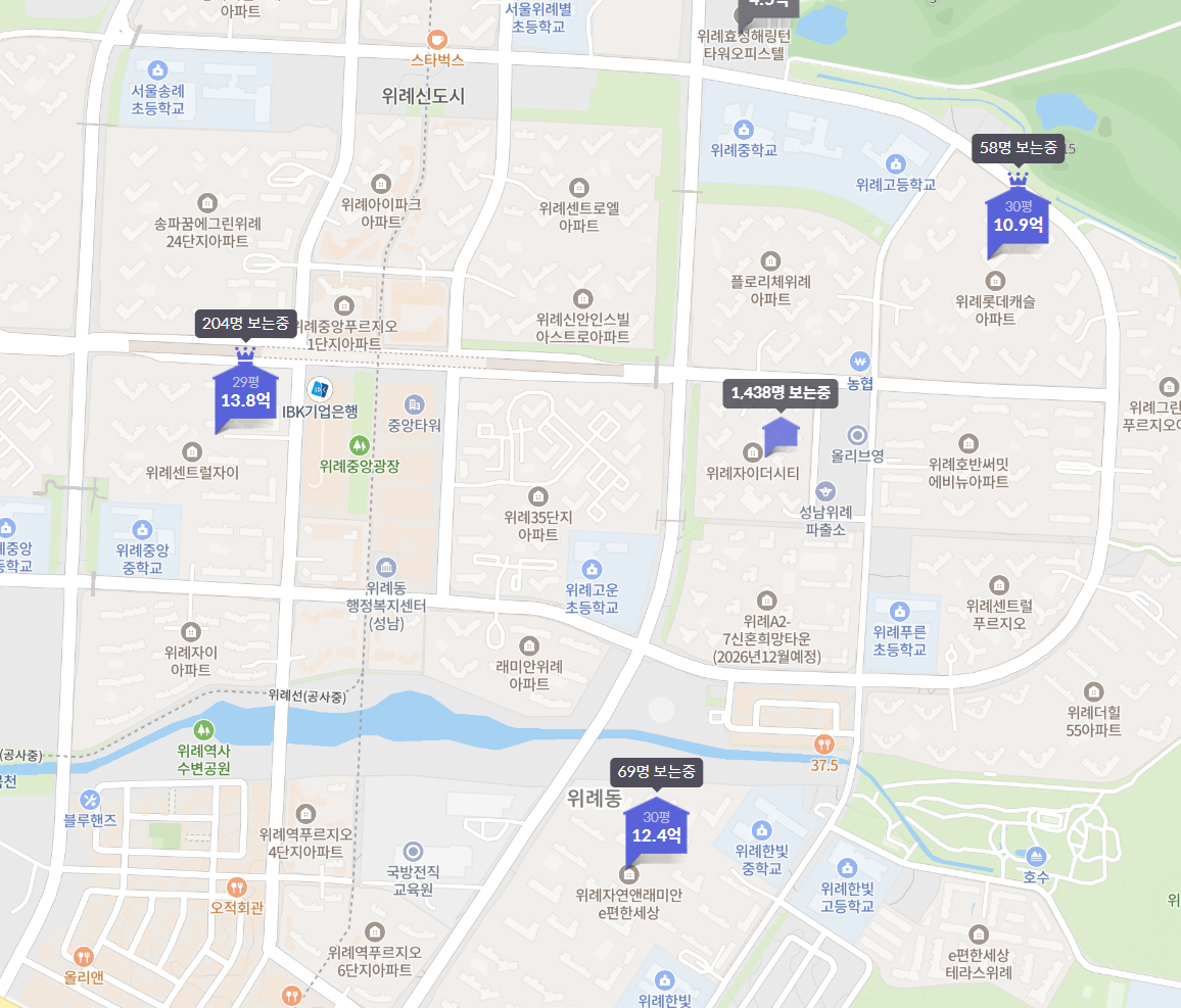 위례자이 더 시티 전용면적 74 기준 주변 시세, 출처 : 호갱노노
