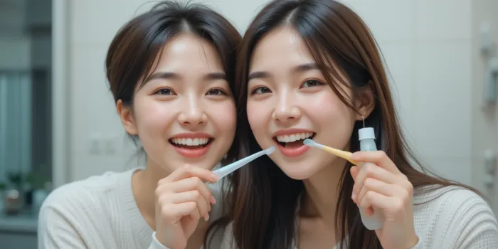 커플이 함께 양치 후 가글하는 따뜻한 모습