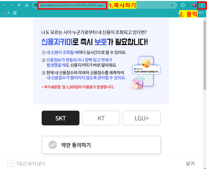 스팸 팝업 url 복사하기