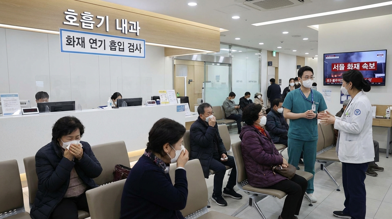 화재 연기 노출 후 병원을 방문하여 호흡기 검진을 받는 환자