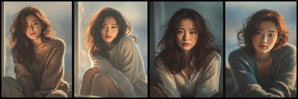 자연광을 반사하여 부드러운 분위기를 연출한 인물 사진_Midjourney